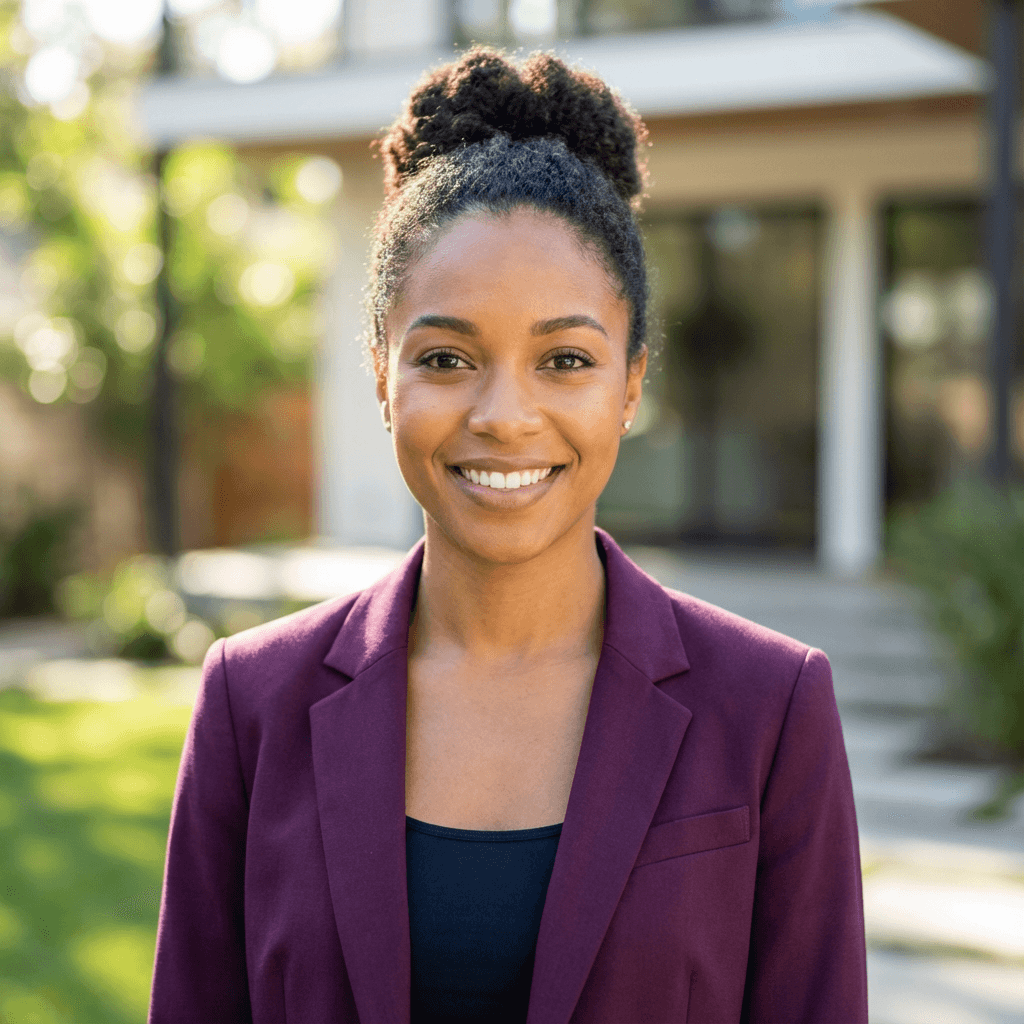 Amara Okafor in a modern office building