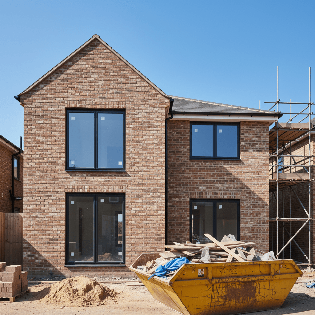 Newly built brick house under final construction in London