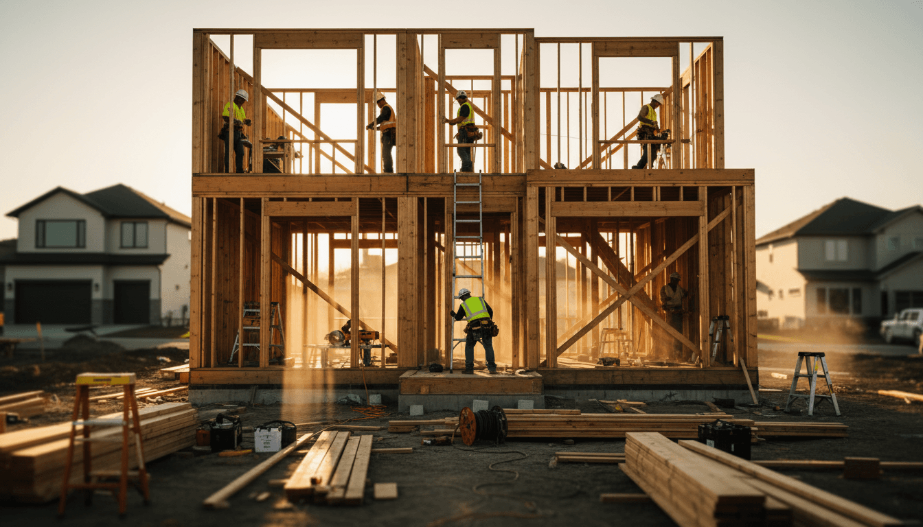 Construction worker reviewing plans on a London building site